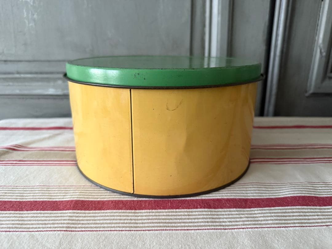 アンティーク ケーキ缶 イエロー &グリーン