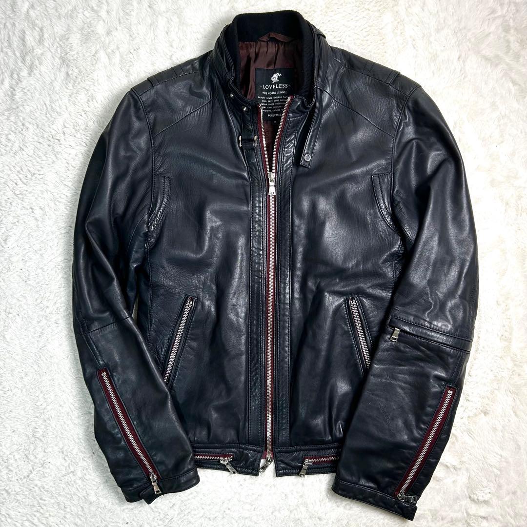 LOVELESS 総柄　レザージャケット　シングル　ライダース　ブラック