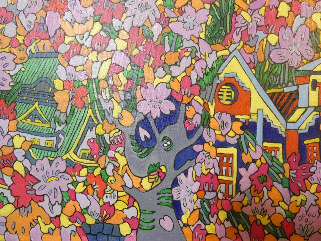 油彩 ジミー大西 「花吹雪」サイン M10 額装済み 肉筆手描き