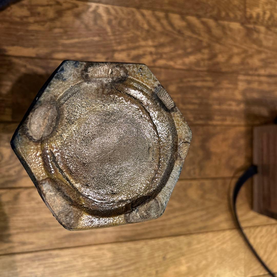 濱田庄司作　塩釉面取り花瓶　晋作織