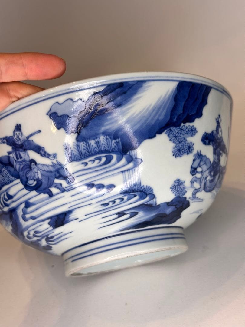 本mercy専用　中国清時代 大明成化年製青花染付狩猟図碗 古陶磁骨董品染め付け