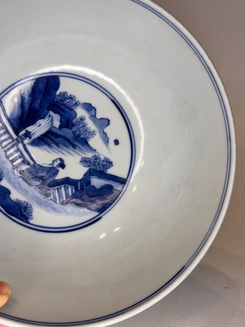本mercy専用　中国清時代 大明成化年製青花染付狩猟図碗 古陶磁骨董品染め付け