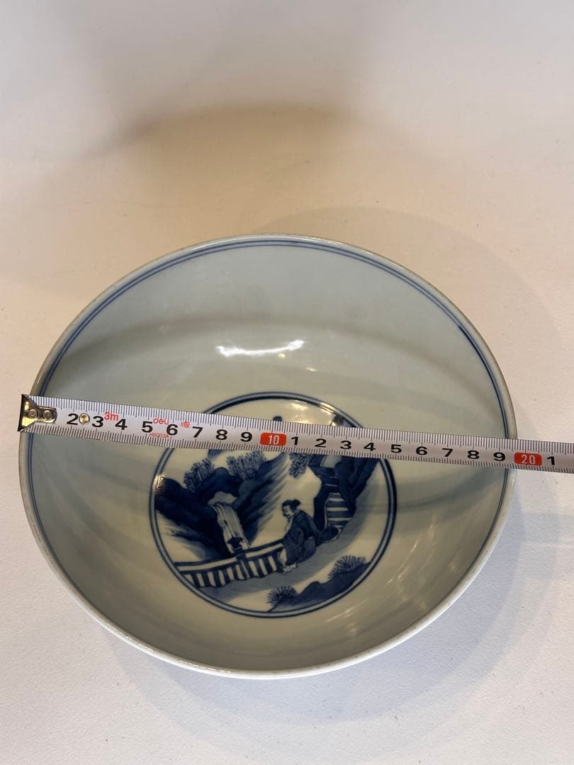 本mercy専用　中国清時代 大明成化年製青花染付狩猟図碗 古陶磁骨董品染め付け