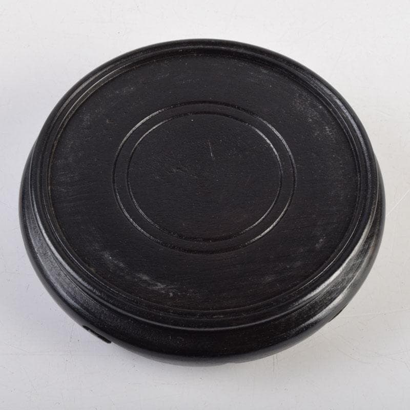 七宝焼　赤透釉　四君子文　花瓶　唐木台付　共箱　V　9132