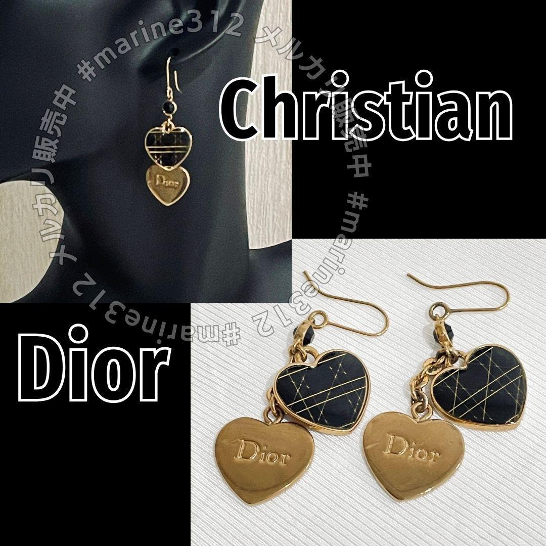 Christian Dior ハート ロゴ ピアス ゴールド ブラック 刻印