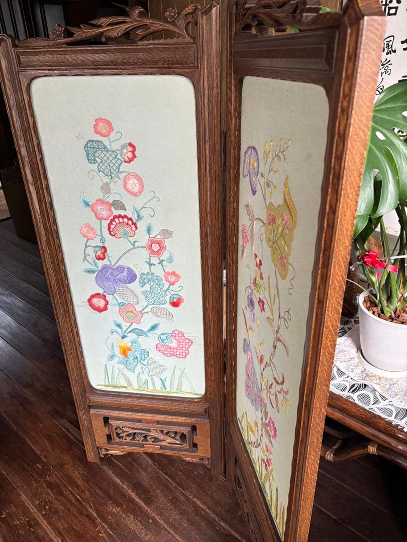 再値下げ！【激レア】お値打ち・戸塚刺繍・豪華木製パーテーション・衝立