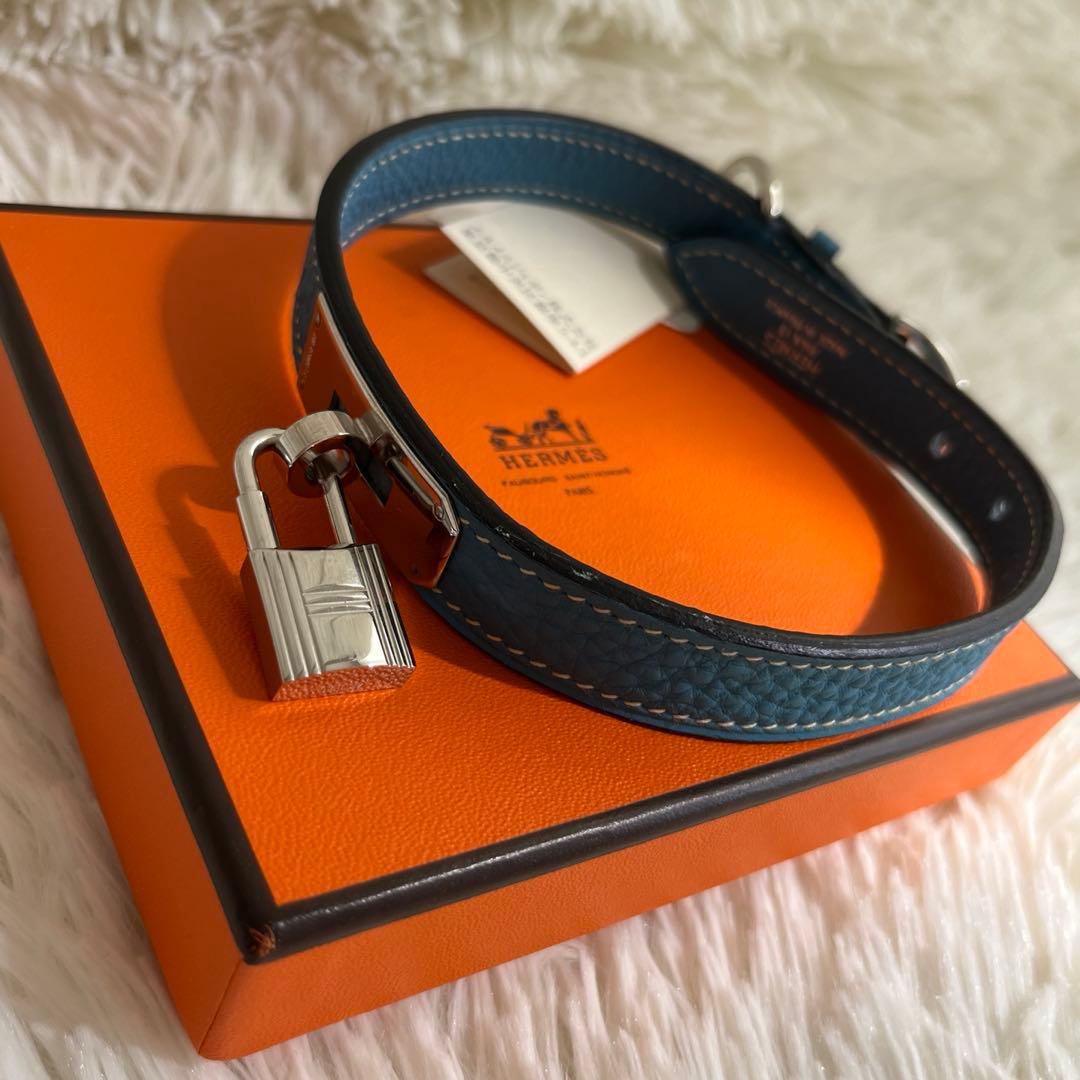 新品 HERMES エルメス ケリー 首輪 犬用 ペット用品 ブルー 箱タグ付