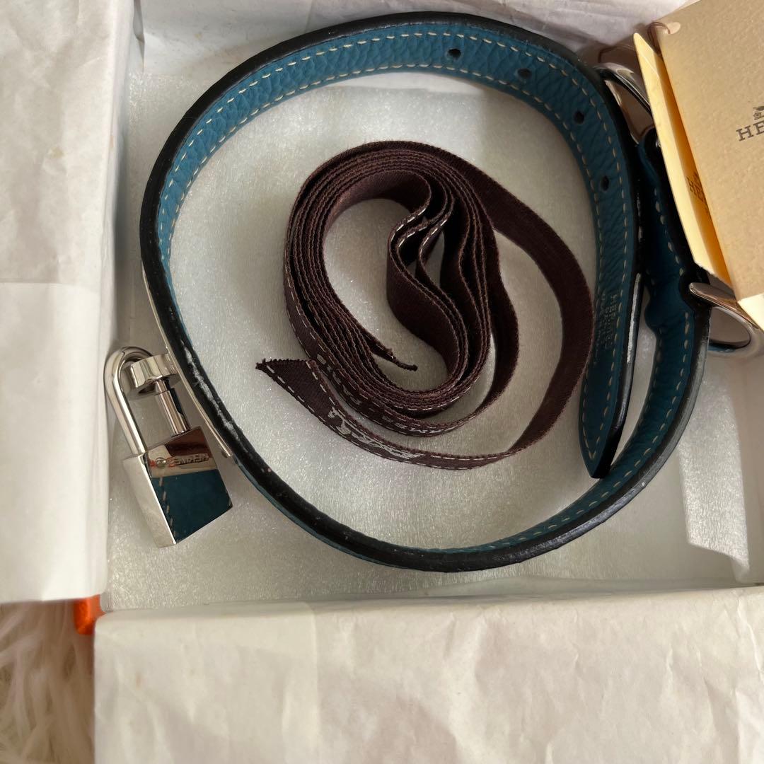 新品 HERMES エルメス ケリー 首輪 犬用 ペット用品 ブルー 箱タグ付