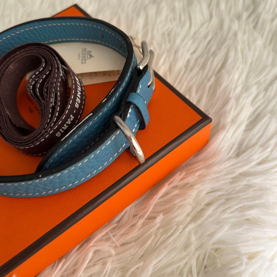 新品 HERMES エルメス ケリー 首輪 犬用 ペット用品 ブルー 箱タグ付