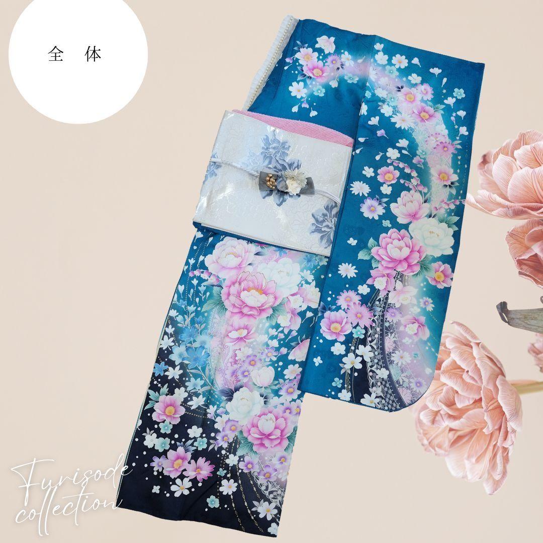 振袖フルセット　トールサイズ／エメラルドグリーン／牡丹駒刺繍