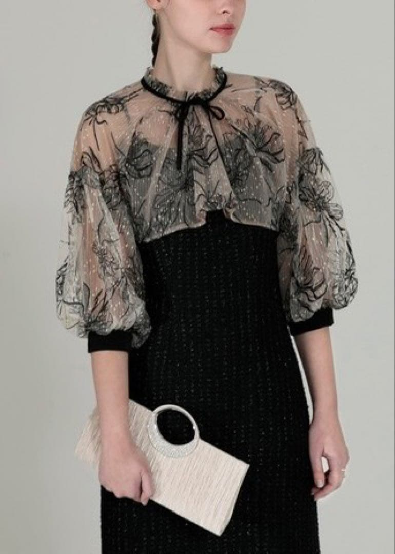 【美品】Leja レジャ ボレロパフスリーブ花柄ワッフルドレス