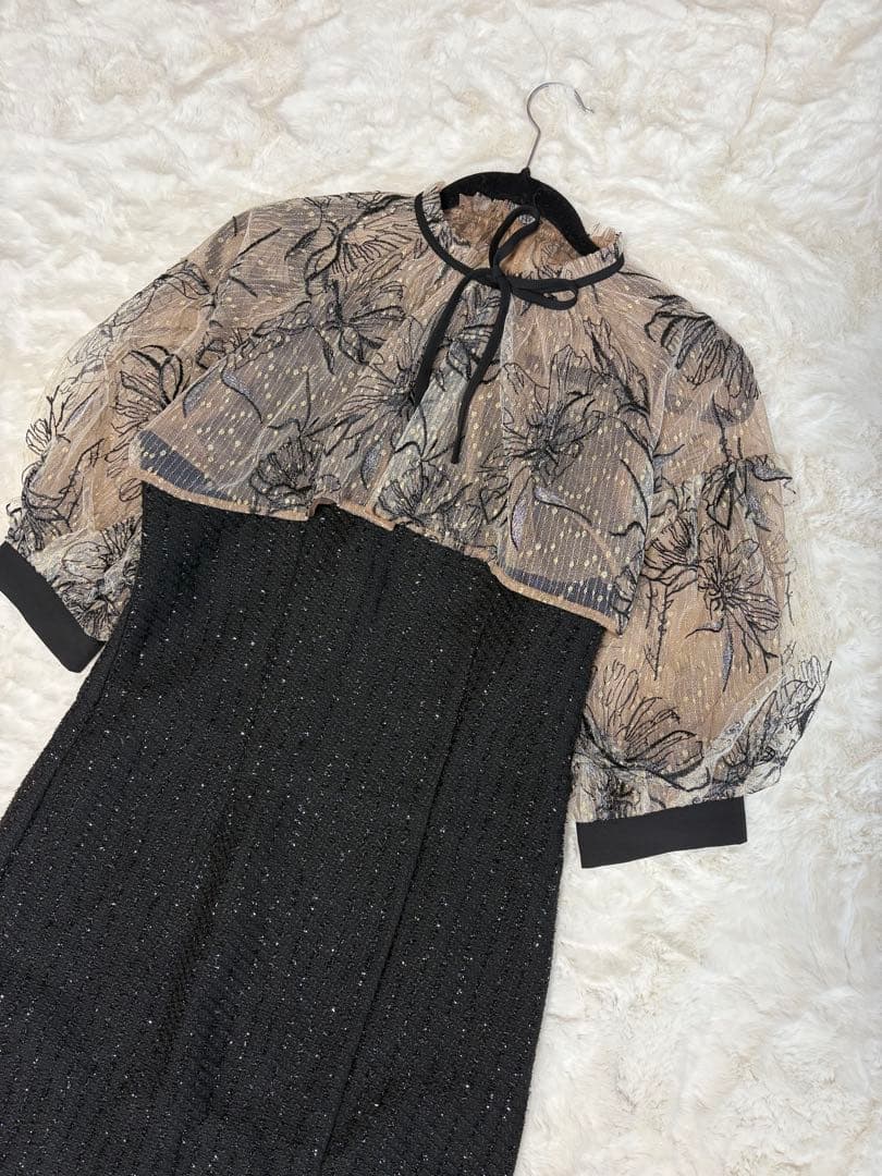 【美品】Leja レジャ ボレロパフスリーブ花柄ワッフルドレス