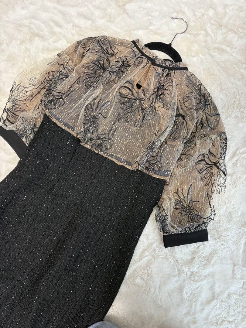 【美品】Leja レジャ ボレロパフスリーブ花柄ワッフルドレス