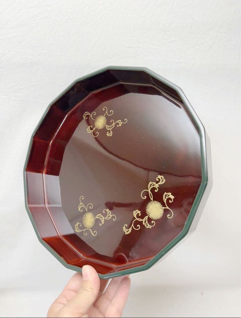 未使用 茶道具 豊斎作 鵬雲斎好 木製真塗 蒔絵付 松聲盆 干菓子器 十五角共箱