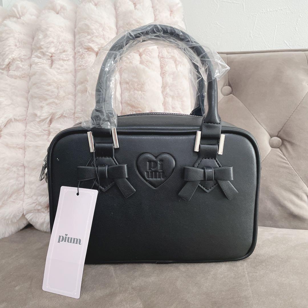 【タグ付き新品】pium ハートポーチ付きミニリボンボストンバッグ ブラック