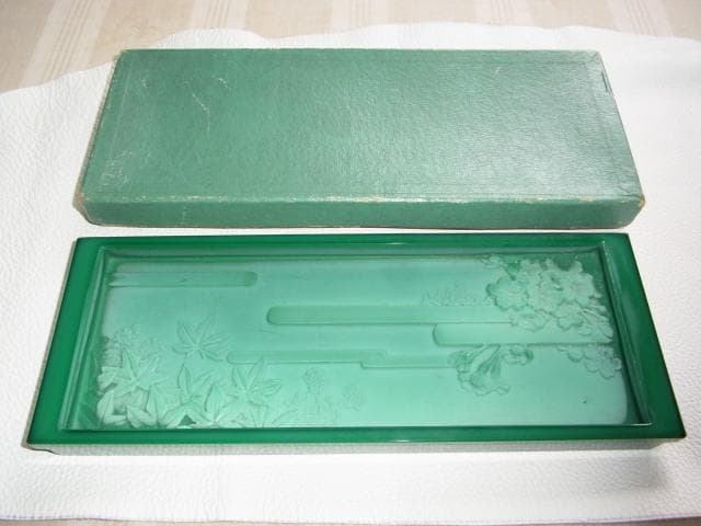 ’59年 小柴外一幻の技法◆岩城硝子 パート・ド・ヴェール『桜・紅葉』緑プレート