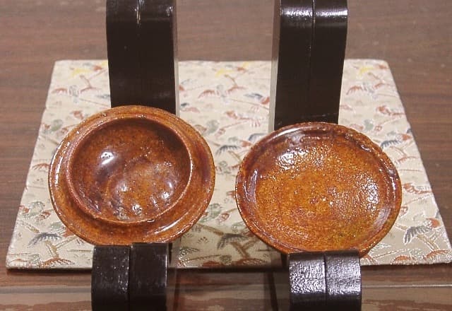 大樋焼　大樋長左衛門作　琵琶　香合　無傷　箱合　古物。