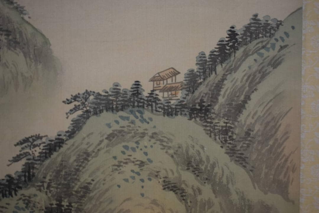 真作/文涛/山水画賛/夏山滴翠/布袋屋掛軸HJ-636