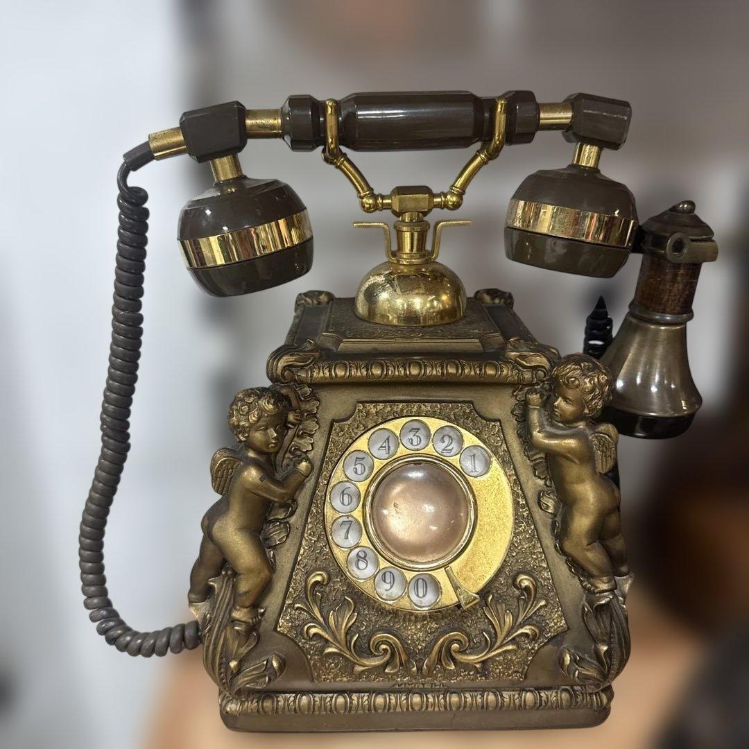 アンティーク電話 ブロンズ 天使彫刻付き