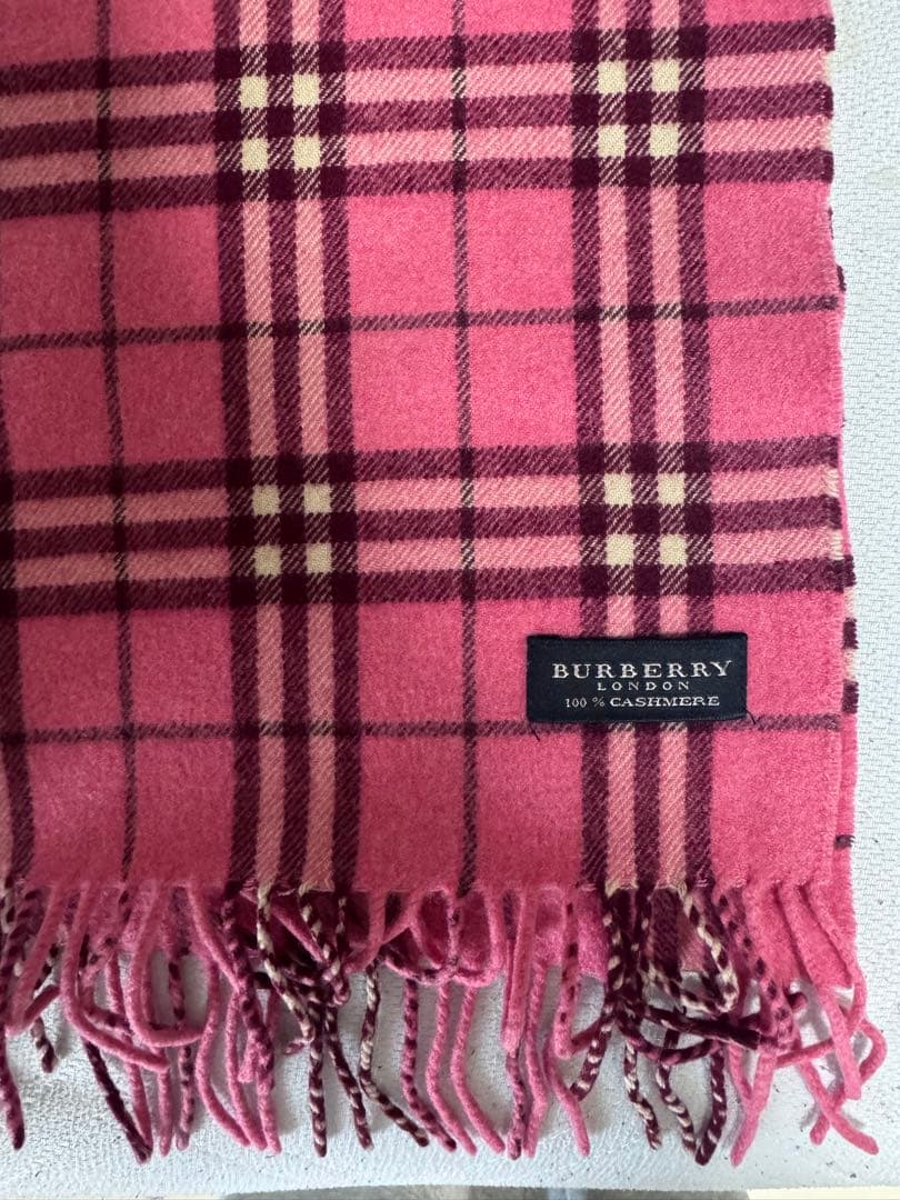 BURBERRY ピンク チェック柄 カシミヤ マフラー