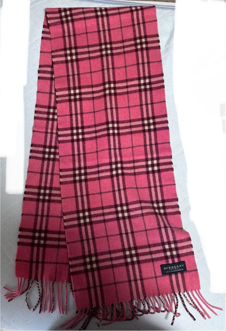 BURBERRY ピンク チェック柄 カシミヤ マフラー