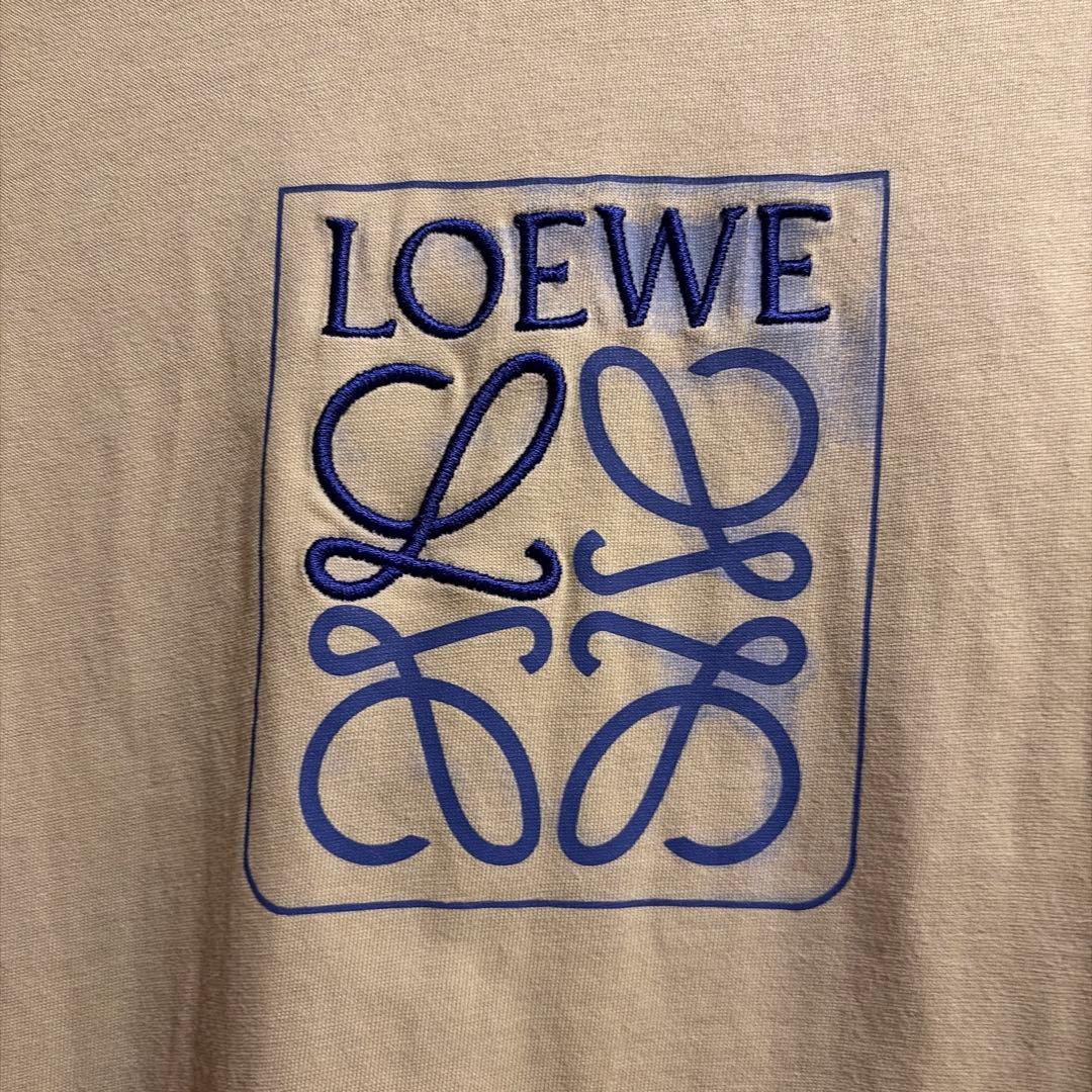 LOEWE ベージュ ロゴ刺繍 Tシャツ　漂白剤染み有り