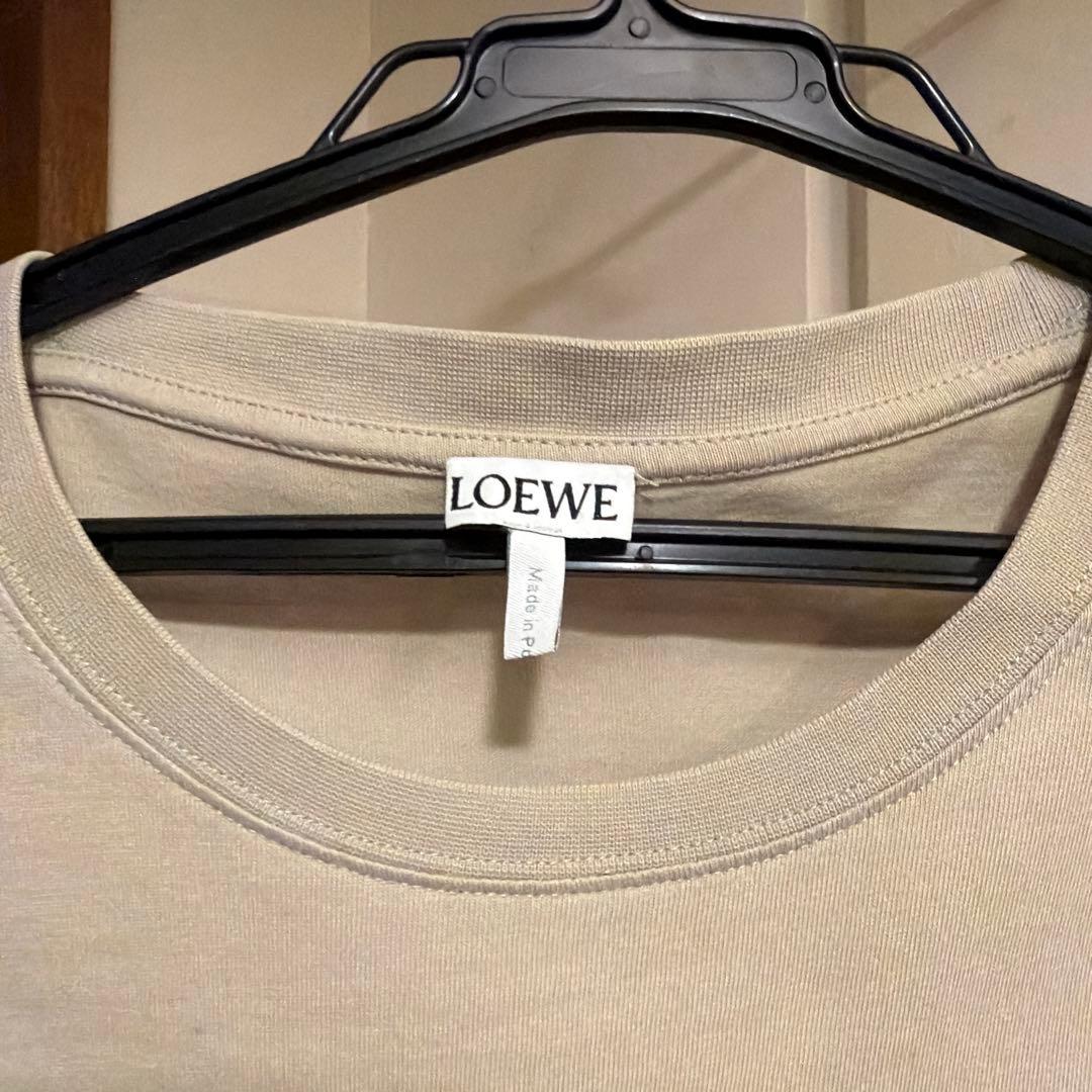 LOEWE ベージュ ロゴ刺繍 Tシャツ　漂白剤染み有り