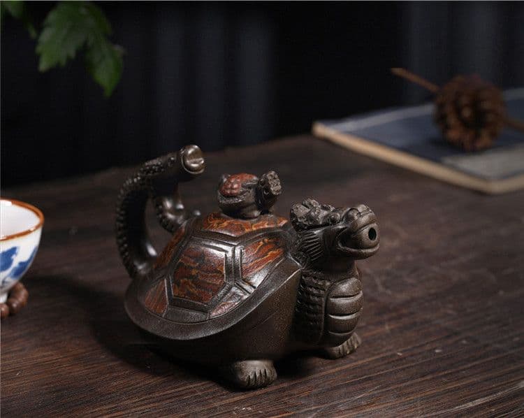 龍亀壺 紫泥急須・茶壺・茶道具置物・古置物