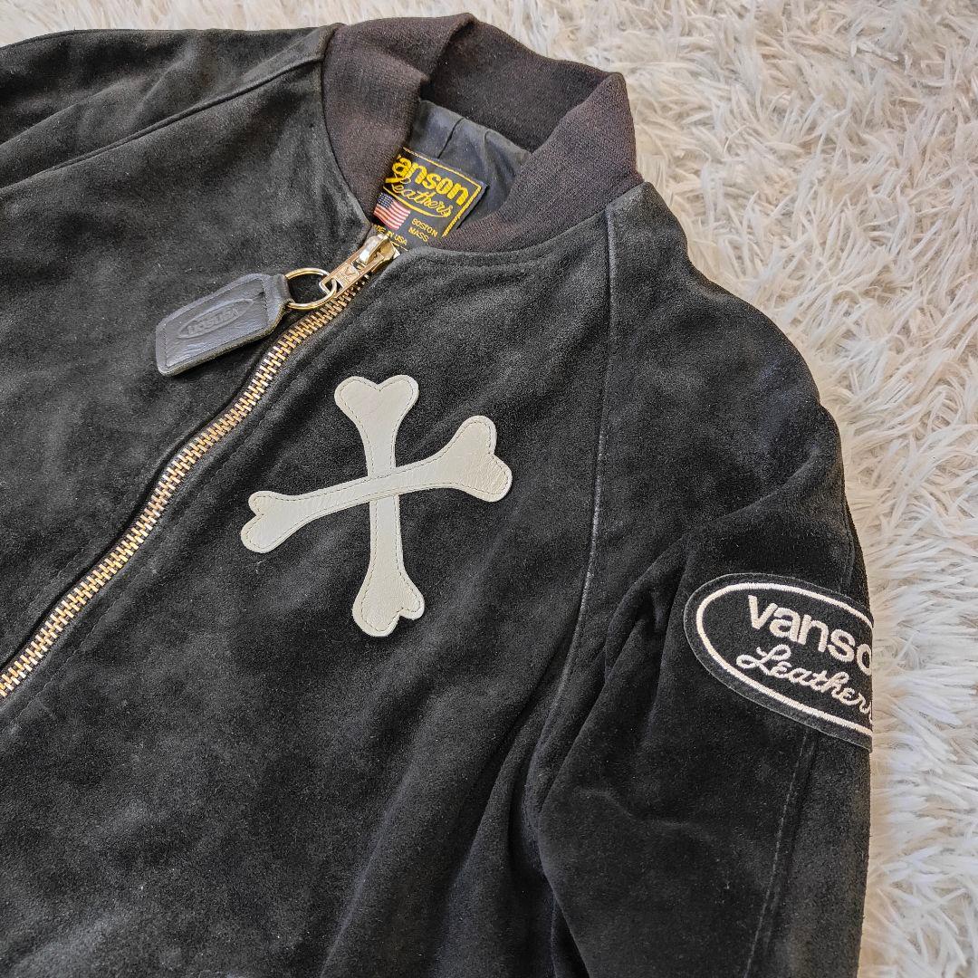 VANSON 9TJV クロスボーン　バックドロップ別注　スエードレザー　黒