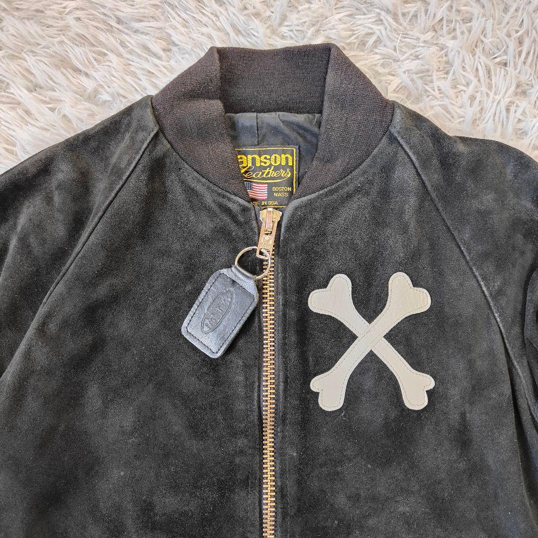 VANSON 9TJV クロスボーン　バックドロップ別注　スエードレザー　黒