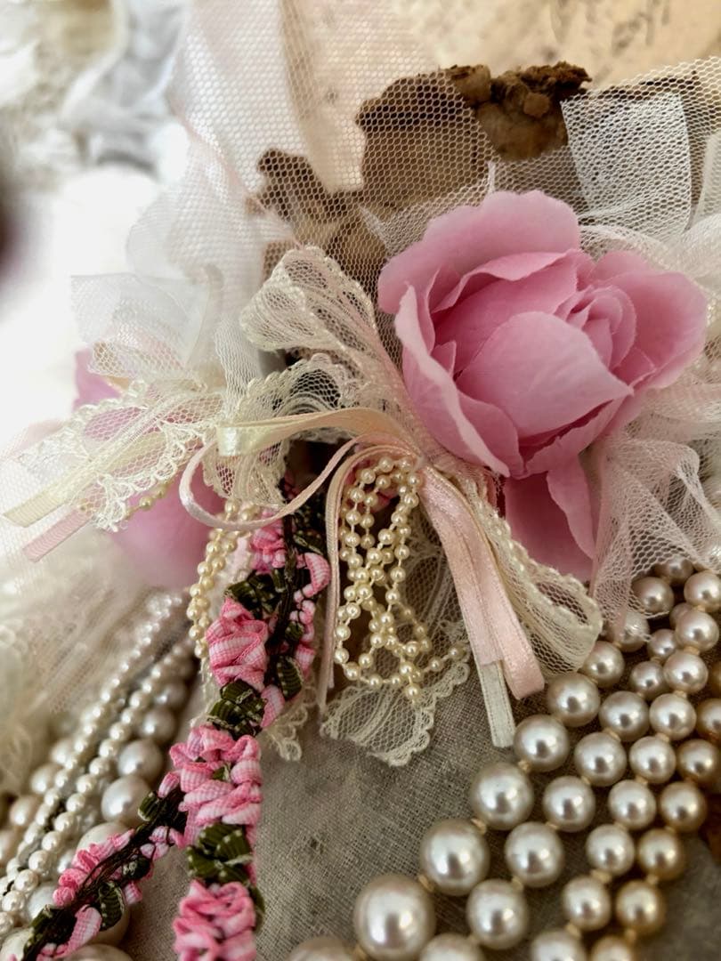 アンティーク雑貨 Pink Rose Long Trim