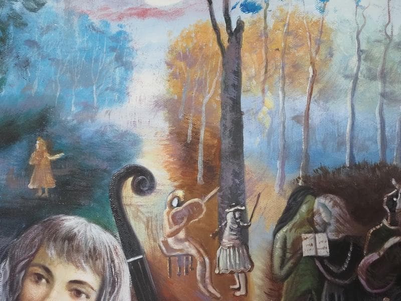 【値下げ】人物画　油絵　織田広比古　F6号　音楽会　額付き　手描き　肉筆