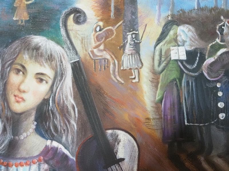 【値下げ】人物画　油絵　織田広比古　F6号　音楽会　額付き　手描き　肉筆