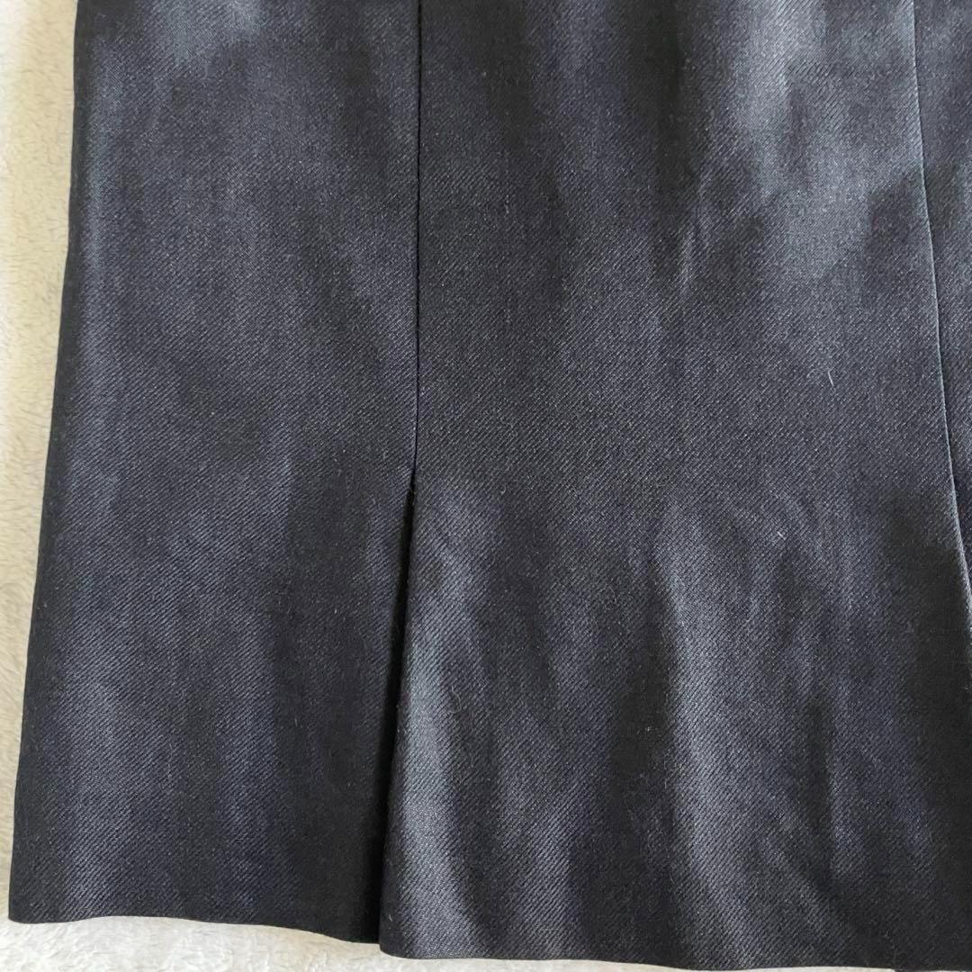 シャネル 05C リネンカシミヤ ココマーク膝丈スカート 38 チャコールグレー