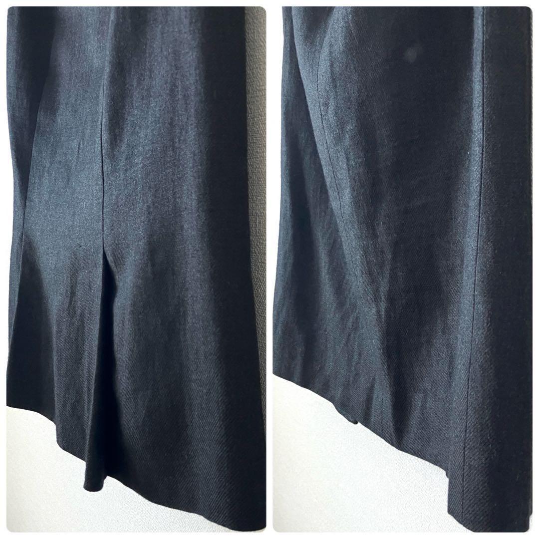 シャネル 05C リネンカシミヤ ココマーク膝丈スカート 38 チャコールグレー