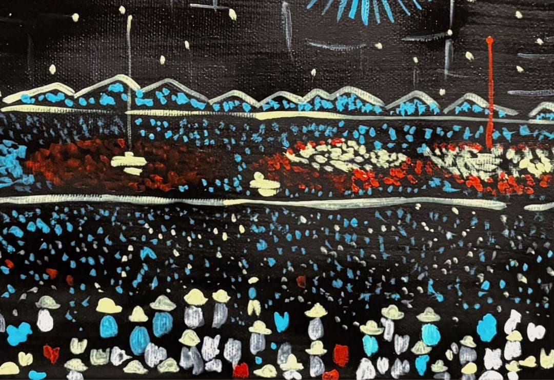 【F4号】手描き油彩　山下清 長岡の花火　サイン　落款　共シール　額縁　代表作