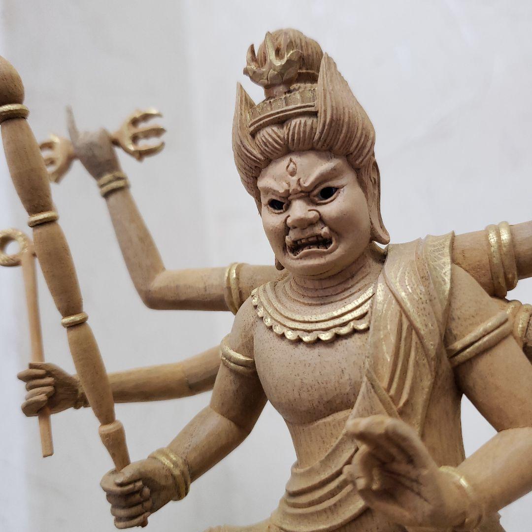 Ｂフライデー蔵出し特価上彫り仏像◆楠材 烏枢沙摩明王5寸立 眼入金泥◆五大明王