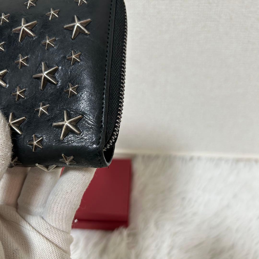 【美品✨スタッズ/コンパクトウォレット】ジミーチュウ　折り財布　レザー　ブラック