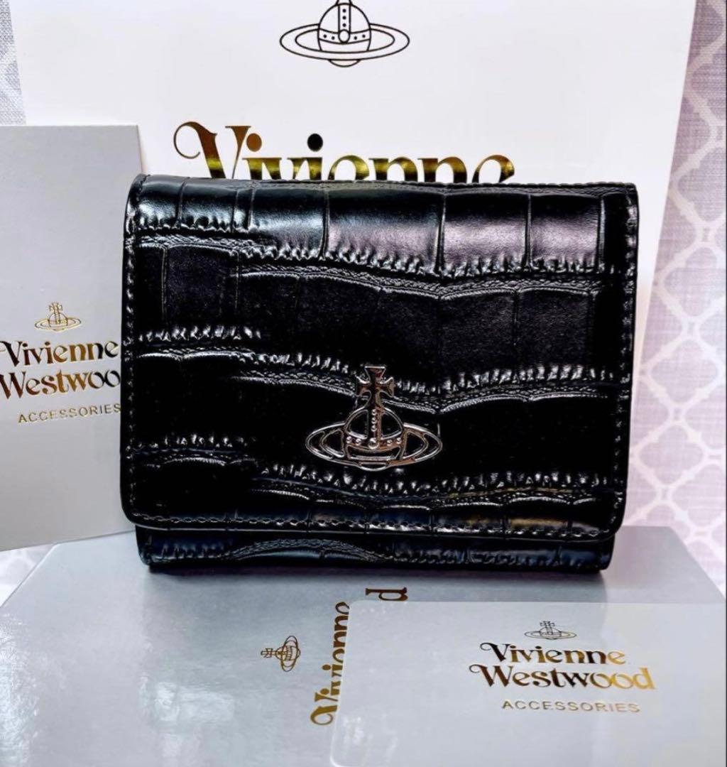 【新作☆内側に素敵な柄】新品 ヴィヴィアン・ウエストウッド 三折り財布 黒
