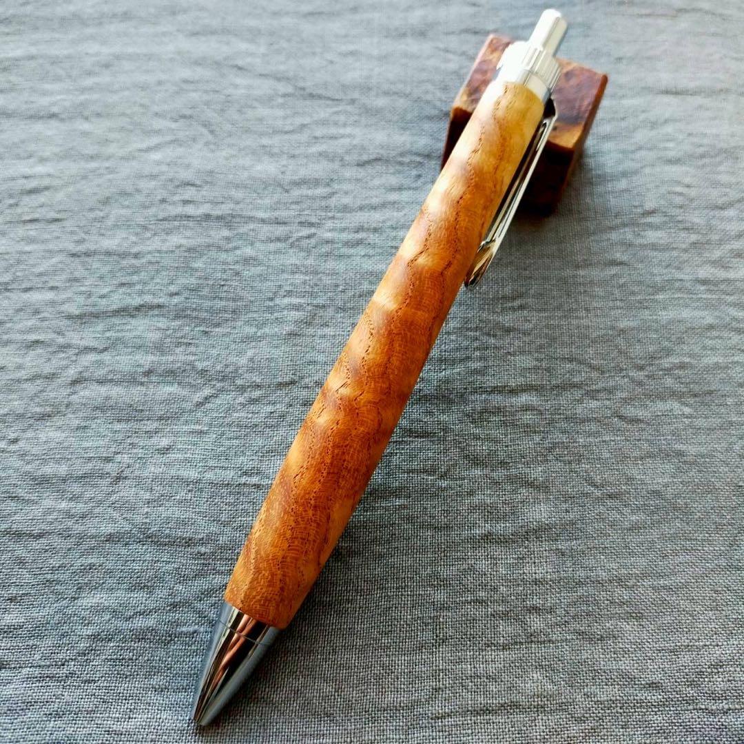 栴檀　縮杢　ハンドメイド　木軸ボールペン　G2　天然木　シルバー