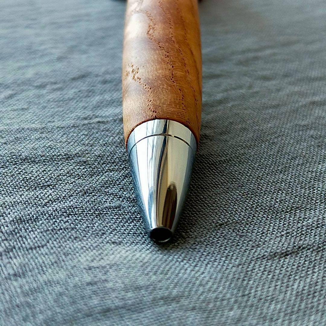 栴檀　縮杢　ハンドメイド　木軸ボールペン　G2　天然木　シルバー