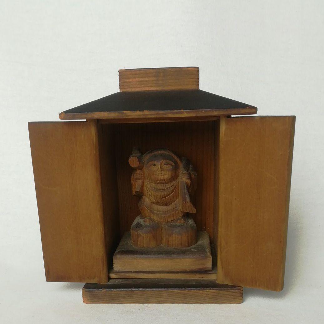 時代  仏教美術　木彫り  大黒天  厨子入  縁起物