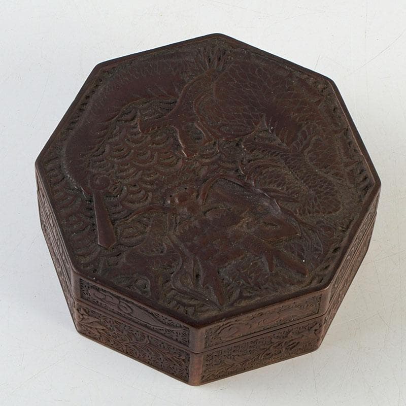 茶道具　唐木製　龍彫　八角香合　V　9507