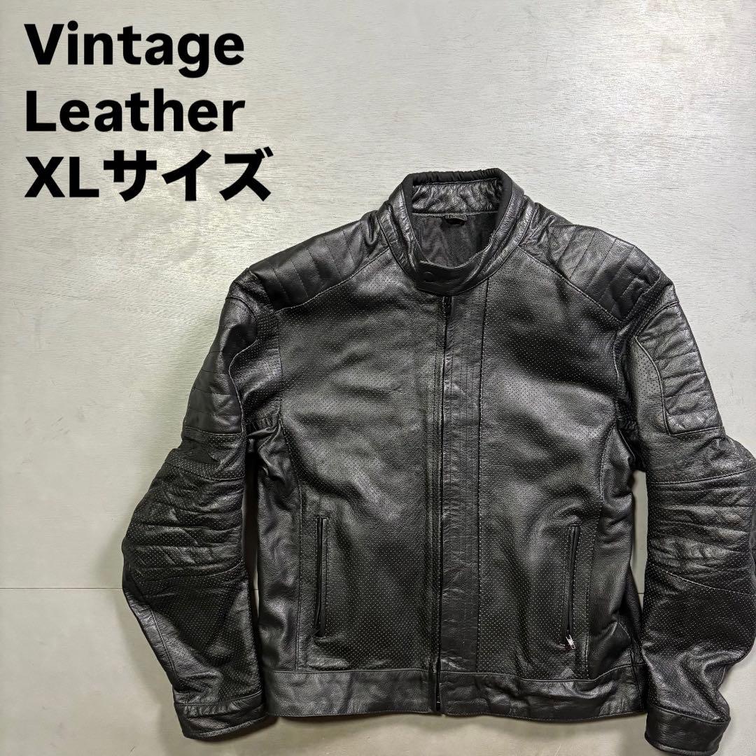 vintage レザーライダースジャケット　パンチングレザー　本革オールレザー