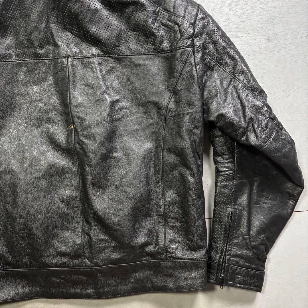 vintage レザーライダースジャケット　パンチングレザー　本革オールレザー