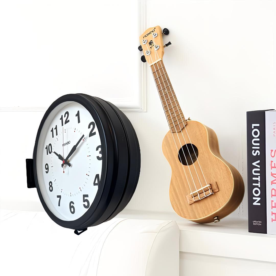 両面掛け時計ｍａｎｂｏ 両面掛時計－文字盤直径27CM 非電波 (ブラック)