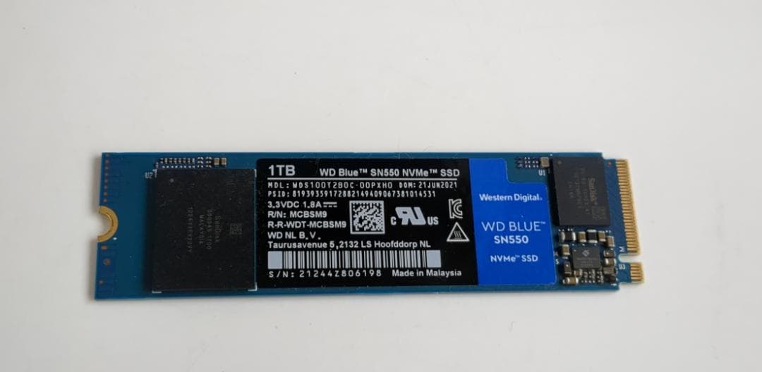 WD Blue SN550 1TB NVMe M.2 SSD 1085時間
