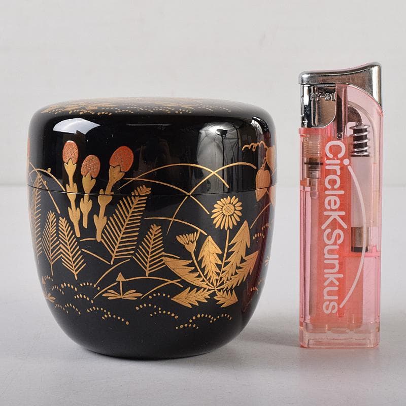 茶道具　前端春斎造　春草蒔絵　内銀溜　黒棗　建仁寺竹田益州極め箱　D　R8701