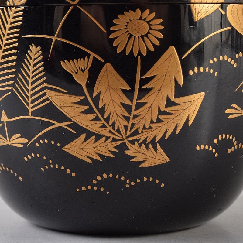 茶道具　前端春斎造　春草蒔絵　内銀溜　黒棗　建仁寺竹田益州極め箱　D　R8701