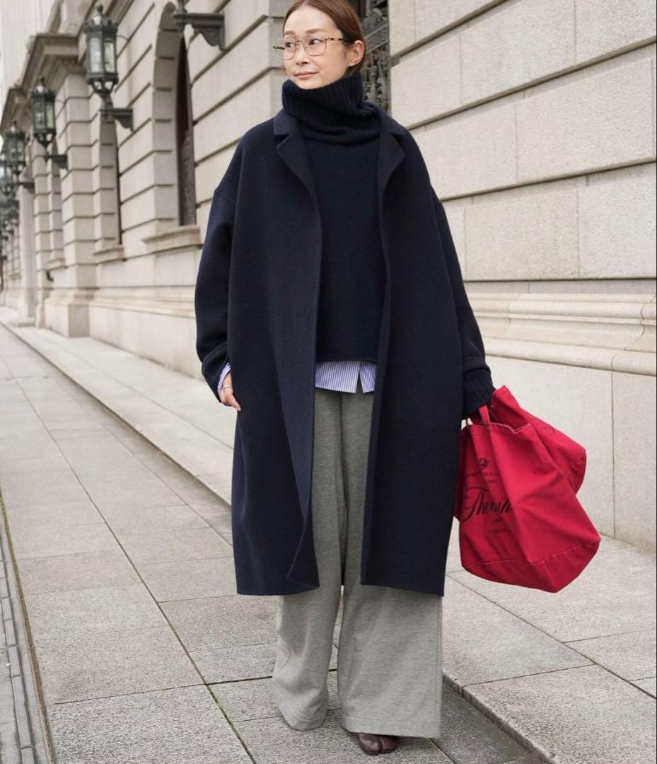 びすけ☆未使用☆ウールアンゴラ リバーコート　ネイビー　36